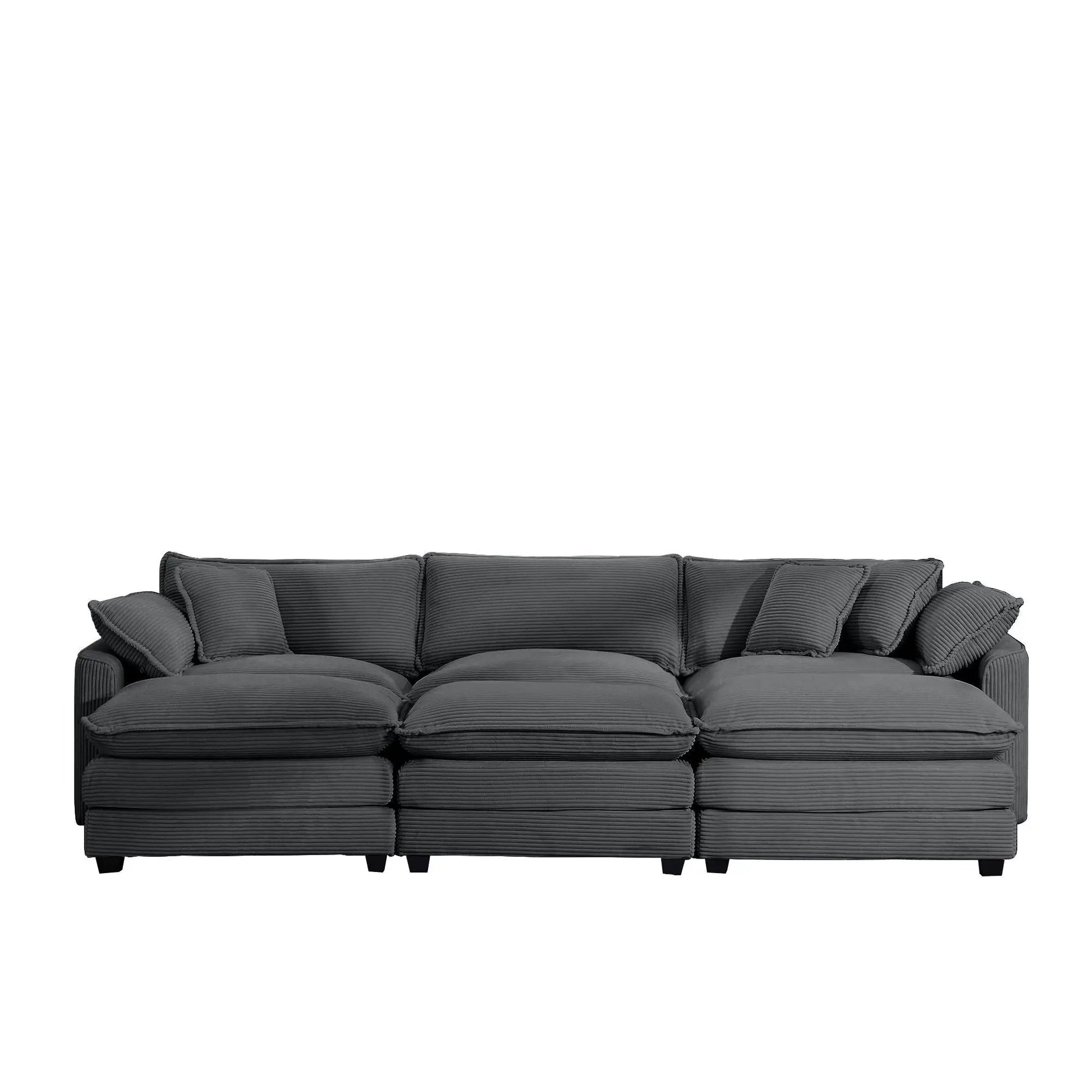 Modern oversized modular sofa with ottoman in dark fabric, deep seating and tufted cushions on Tampa Home & Garden Store