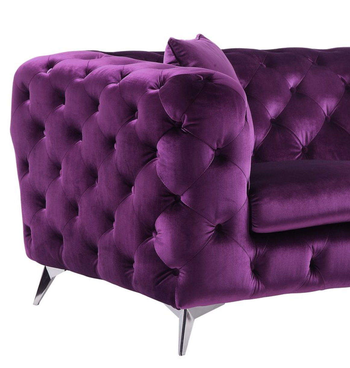 Atronia purple stationary loveseat by HouseOfZazla with tufted upholstery and chrome legs on Tampa Home & Garden Store