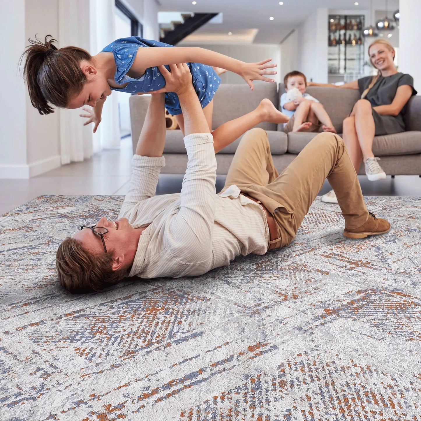 Geometric Area Rug in Neutral Tones for Home Use