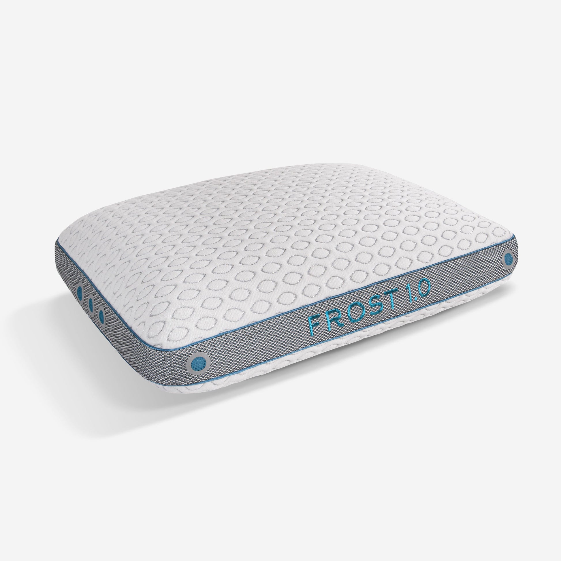 BedGear Frost 1.0 King cooling pillow white quilted cover, grey circles, blue piping on Tampa Home & Garden Store