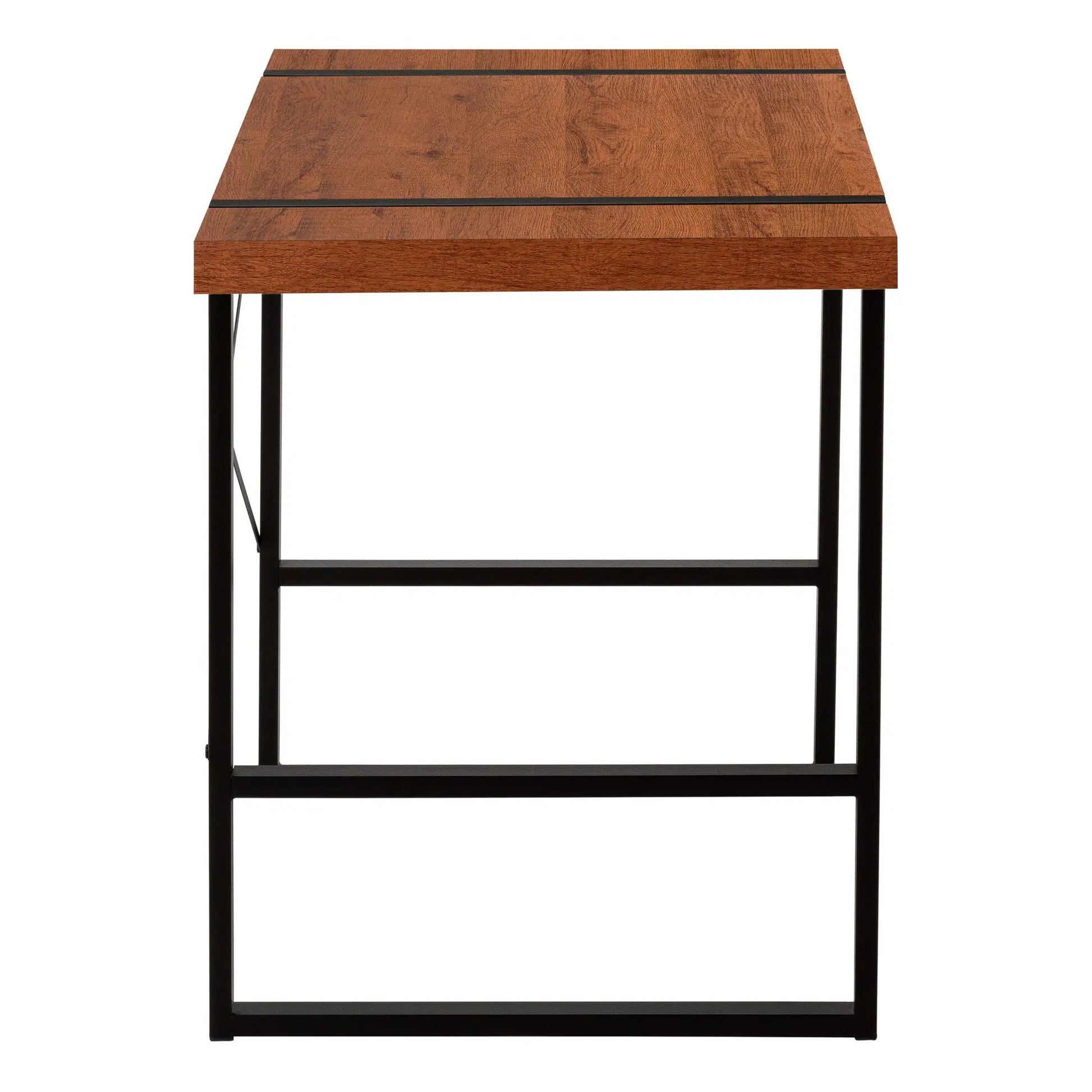 Industrial design computer desk with warm wood top and black metal frame for home office laptop on Tampa Home & Garden Store