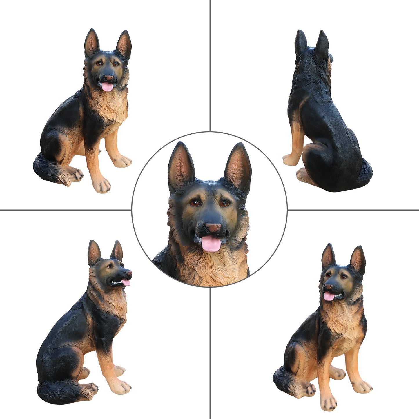 German Shepherd garden statues set by HouseOfZazla; multiple tan-black outdoor dog sculptures on Tampa Home & Garden Store