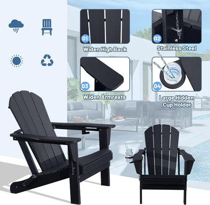 Folding Black Hdpe Adirondack Chair And Cup