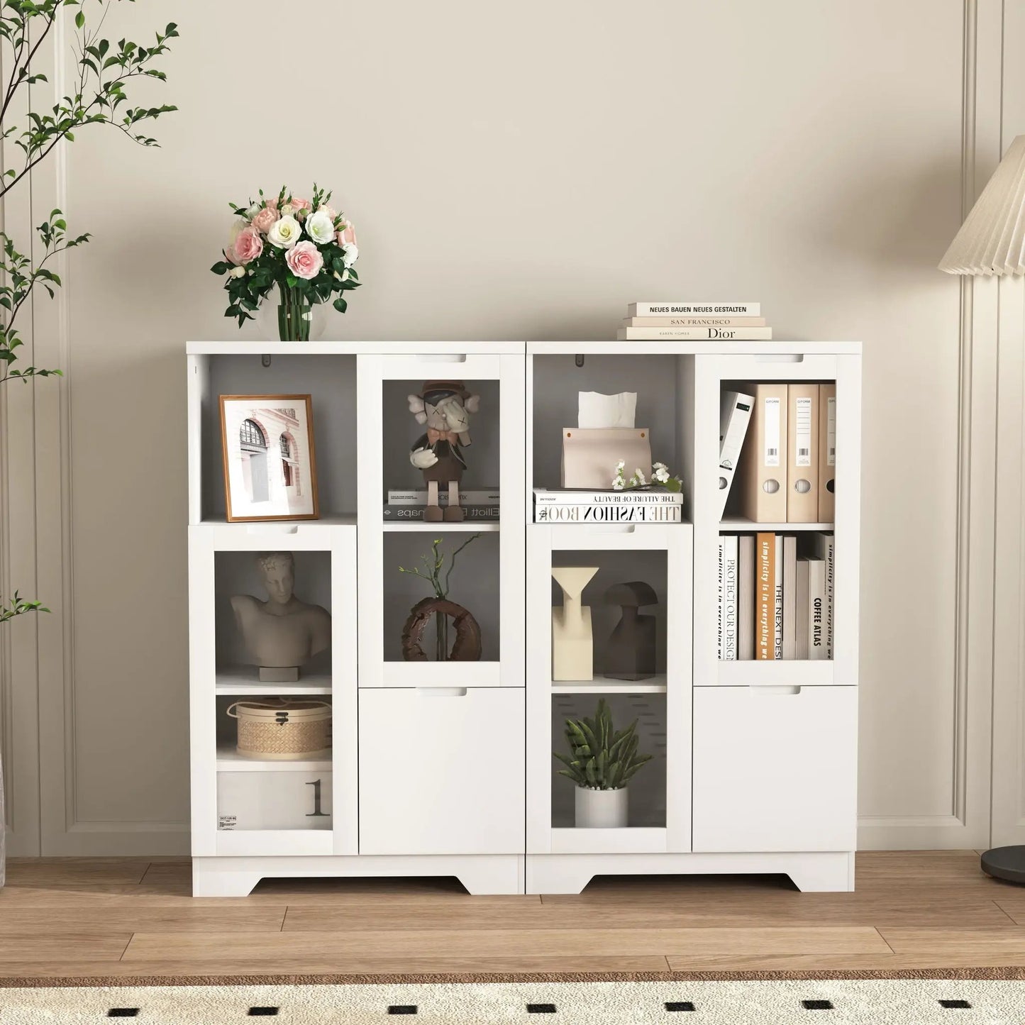 Modern Cabinet with Glass Doors and Drawer