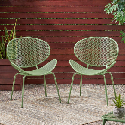 Elba Contemporary Armless Outdoor Chairs set (2) in light green metal mesh by HouseOfZazla on Tampa Home & Garden Store