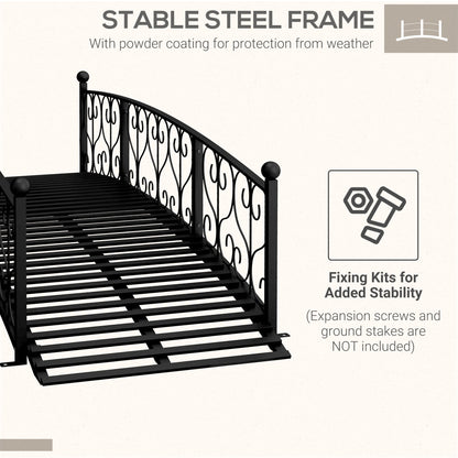 Outsunny 7' metal arch garden bridge with safety siderails in black wrought iron style on Tampa Home & Garden Store