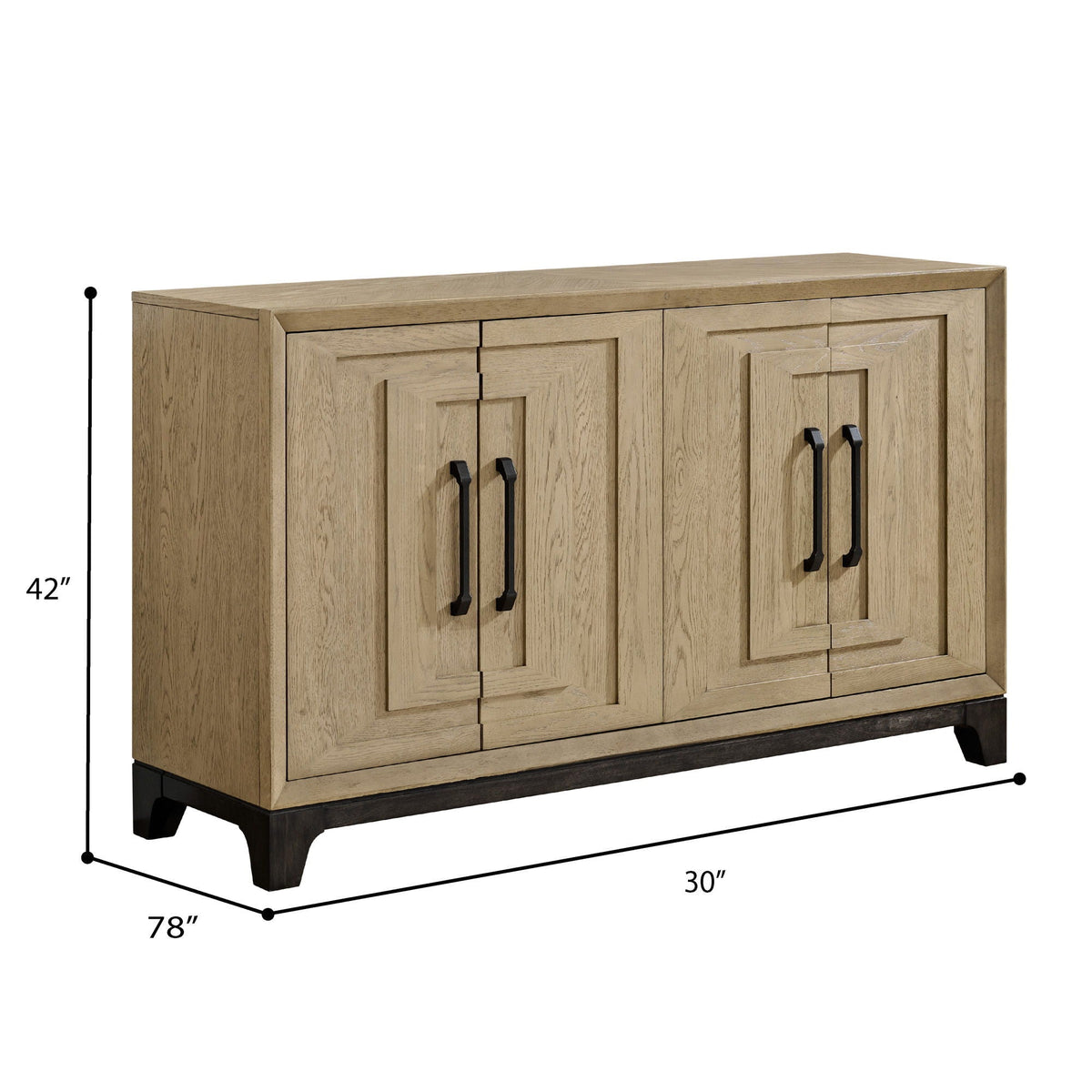 Brown wood sideboard with pane-front doors and black metal handles for ample storage on Tampa Home & Garden Store