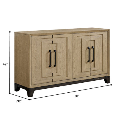Brown wood sideboard with pane-front doors and black metal handles for ample storage on Tampa Home & Garden Store