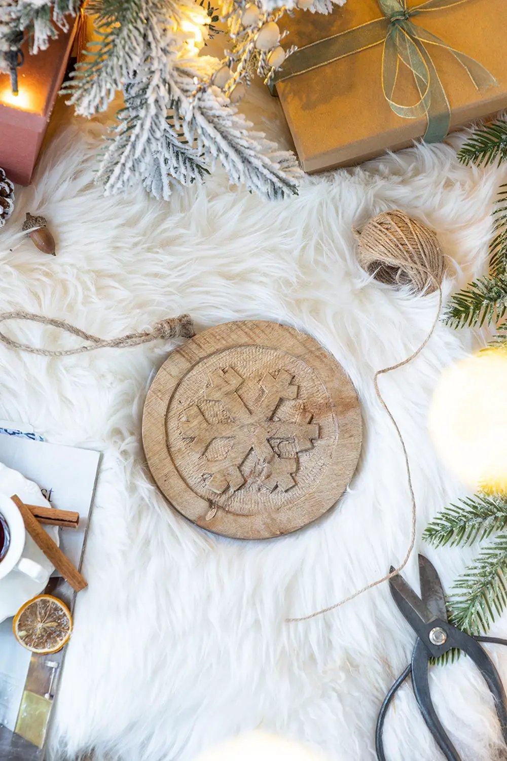 Wooden Snowflake Hanging Ornaments Set of 12