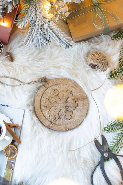Wooden Snowflake Hanging Ornaments Set of 12