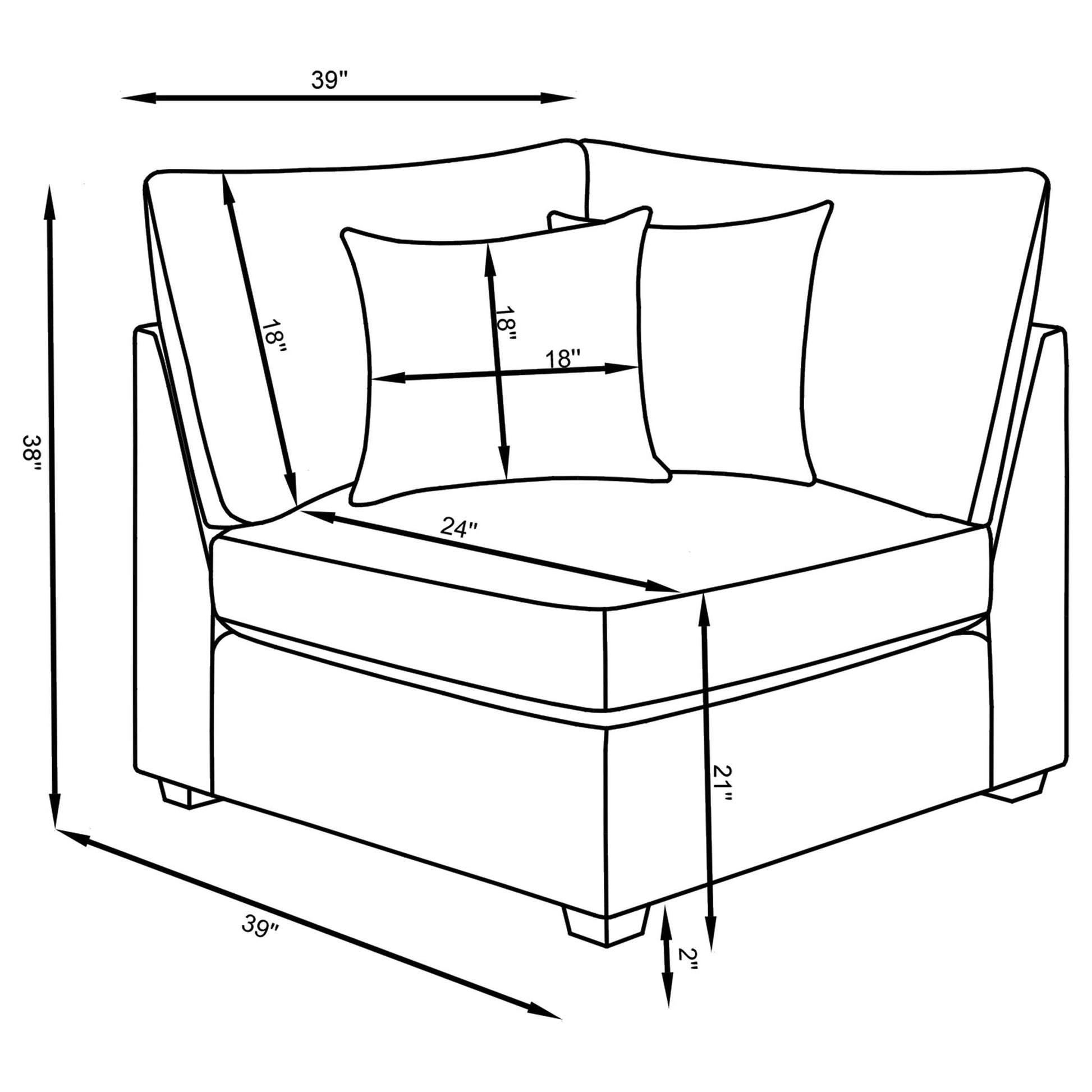 Lafayette modular sectional sofa by HouseOfZazla, 2 piece living room set, 39 inch width schematic on Tampa Home & Garden Store