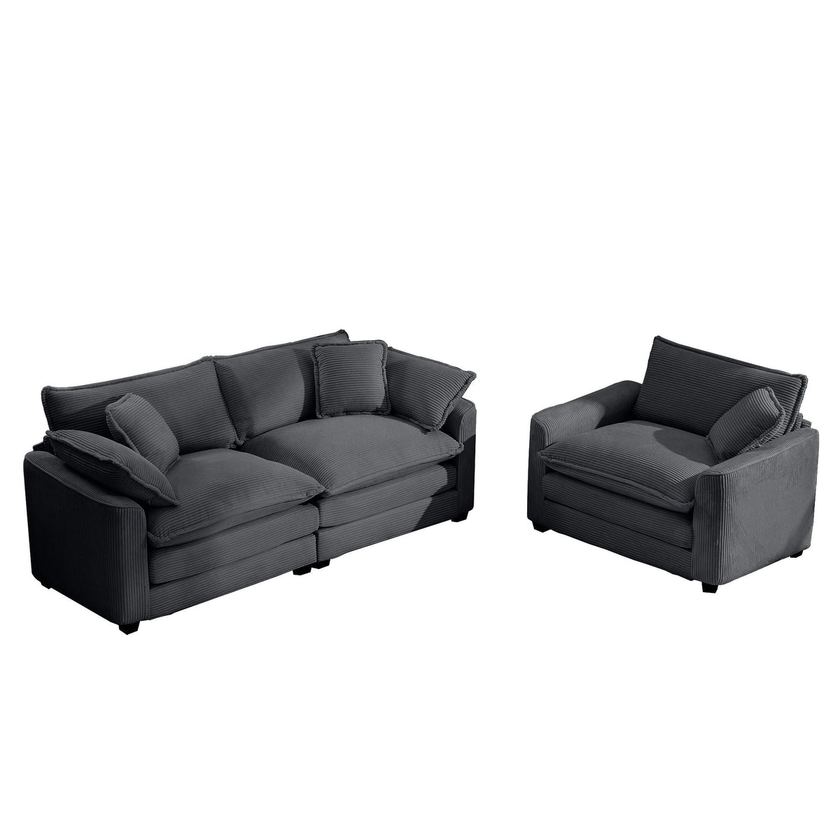 3-Piece HouseOfZazla sectional sofa set in charcoal gray fabric with deep cushions on Tampa Home & Garden Store