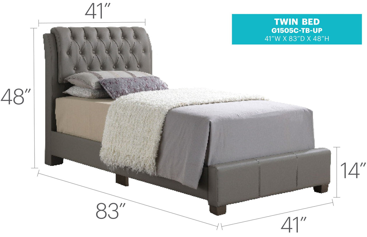 Tufted Upholstered Bed in gray fabric with button-tufted headboard by HouseOfZazla on Tampa Home & Garden Store