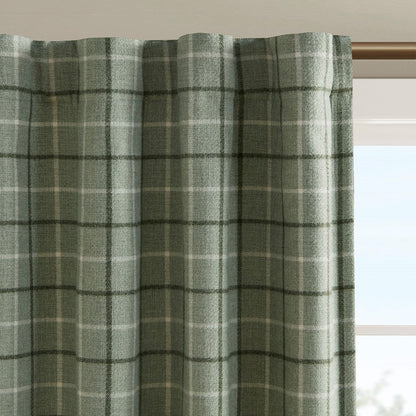Curtain panel plaid green with rod pocket and back tab, fleece lining, 50x84 on Tampa Home & Garden Store