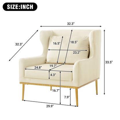 Elegant Curved Armrest Accent Armchair by HouseOfZazla in cream upholstery with wooden legs, 32.3in W x 33.5in H on Tampa Home & Garden Store