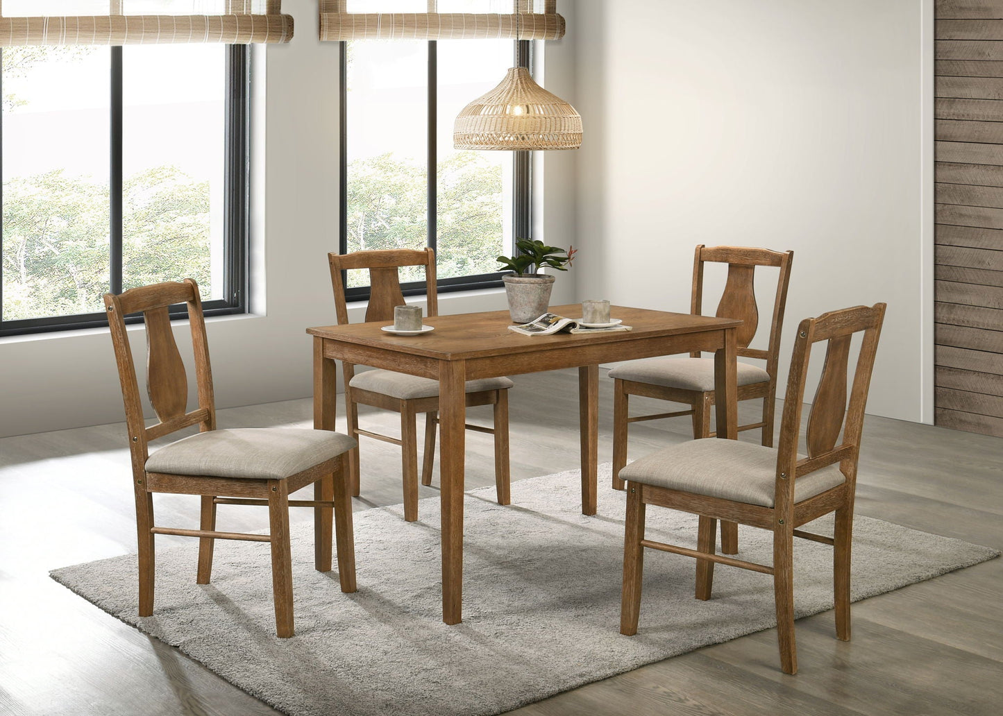 Kayee 5 Piece Dining Set Weathered Oak by HouseOfZazla with table and four beige chairs on Tampa Home & Garden Store