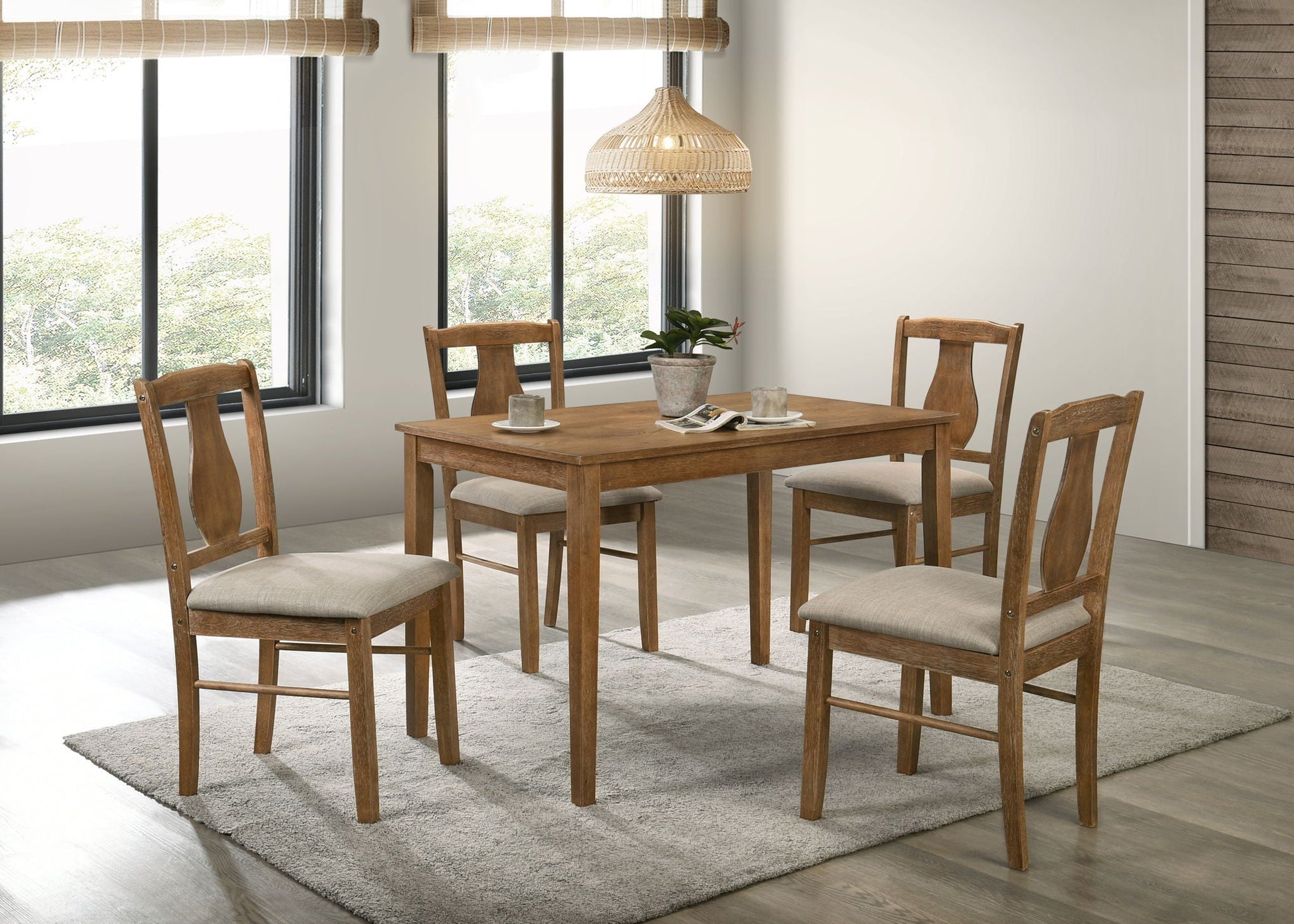 Kayee 5 Piece Dining Set Weathered Oak by HouseOfZazla with table and four beige chairs on Tampa Home & Garden Store