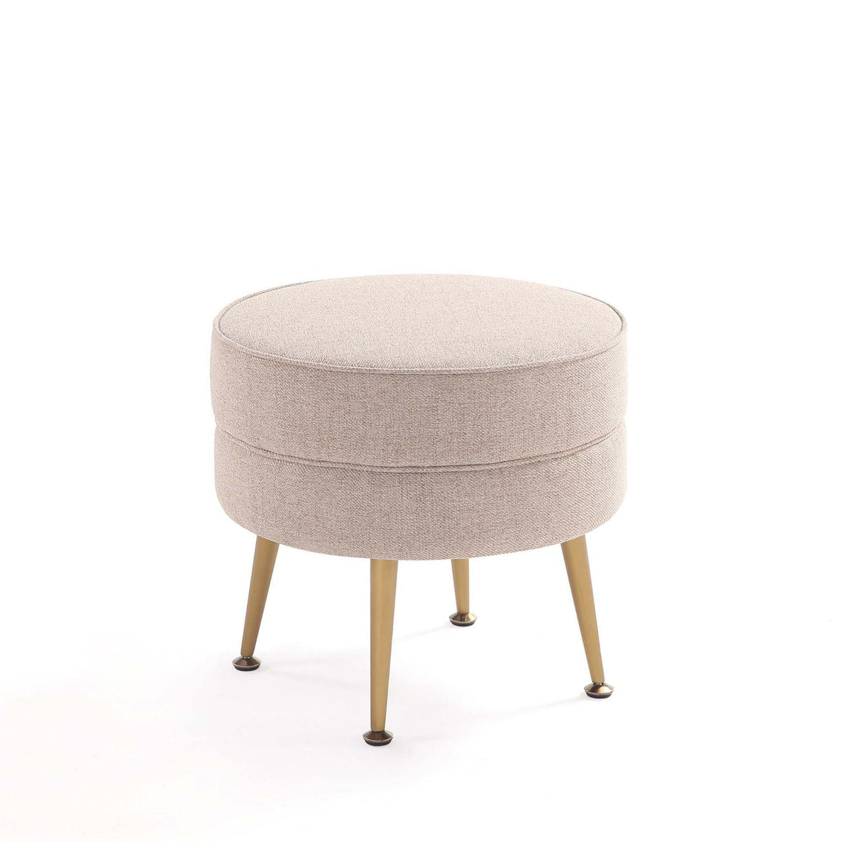 Bailey Upholstered Accent Ottoman beige fabric round ottoman with light wood legs HouseOfZazla on Tampa Home & Garden Store