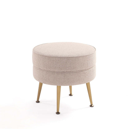 Bailey Upholstered Accent Ottoman beige fabric round ottoman with light wood legs HouseOfZazla on Tampa Home & Garden Store