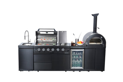 Black Double Steel Gas Grill And Pizza Oven