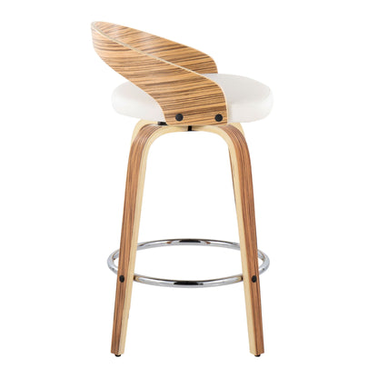 Mid-century modern counter stools set of 2, white cushioned seat with wood veneer back on Tampa Home & Garden Store