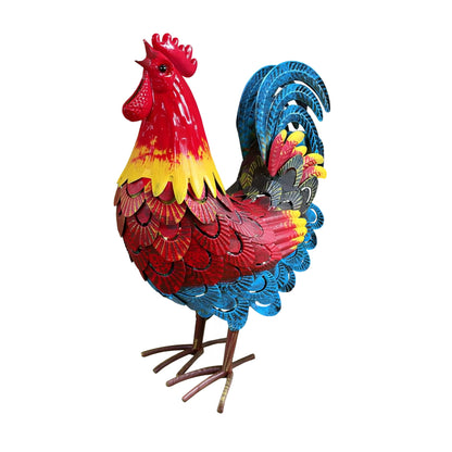Wrought-Iron Rooster Garden Statue by HouseOfZazla, red yellow blue metal sculpture on Tampa Home & Garden Store