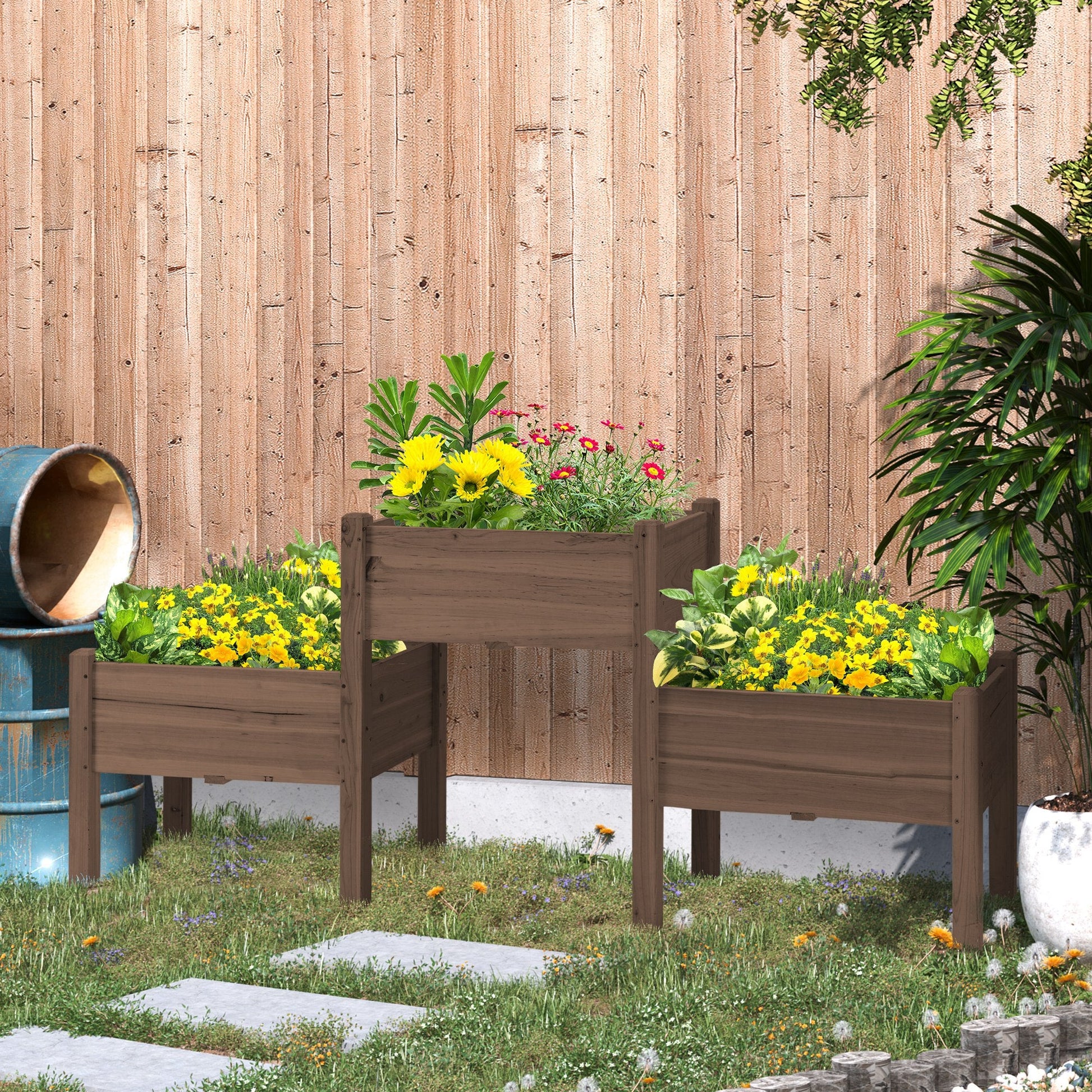 Outsunny Raised Garden Bed with 3 Planter Boxes in natural wood finish by HouseOfZazla on Tampa Home & Garden Store