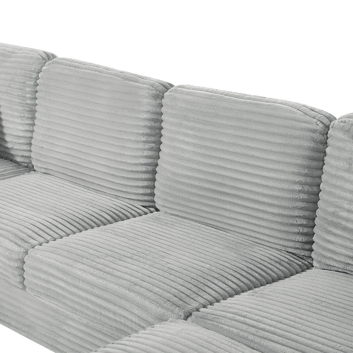 Upholstered U-shaped sectional sofa with gray corduroy ribbed cushions on Tampa Home & Garden Store