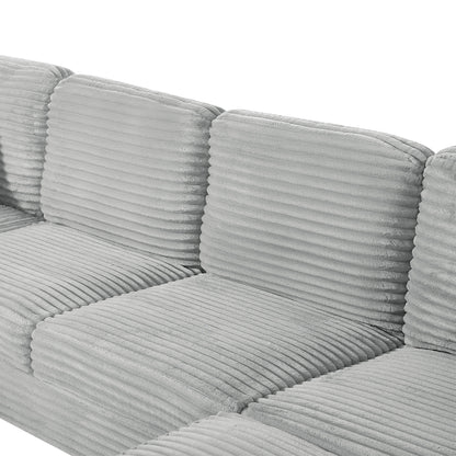 Upholstered U-shaped sectional sofa with gray corduroy ribbed cushions on Tampa Home & Garden Store