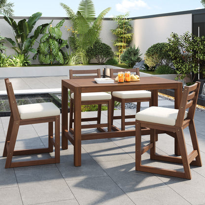 Patio Bar Set with Ergonomic Chairs by HouseOfZazla; 5-piece brown wooden outdoor furniture on Tampa Home & Garden Store