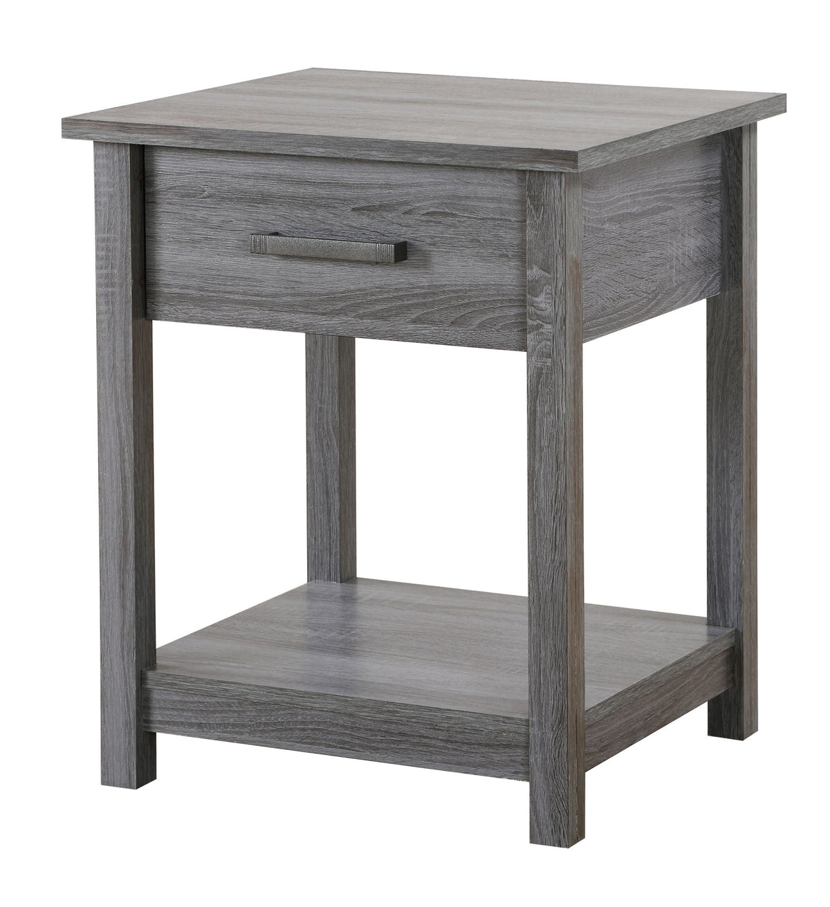 Accent nightstand HouseOfZazla, gray wood finish with a single drawer and metal bar pull on Tampa Home & Garden Store