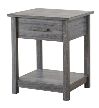 Accent nightstand HouseOfZazla, gray wood finish with a single drawer and metal bar pull on Tampa Home & Garden Store