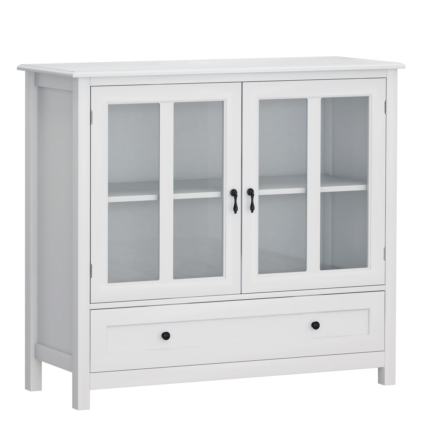Buffet storage cabinet with double glass doors, white finish, bell handles by HouseOfZazla on Tampa Home & Garden Store