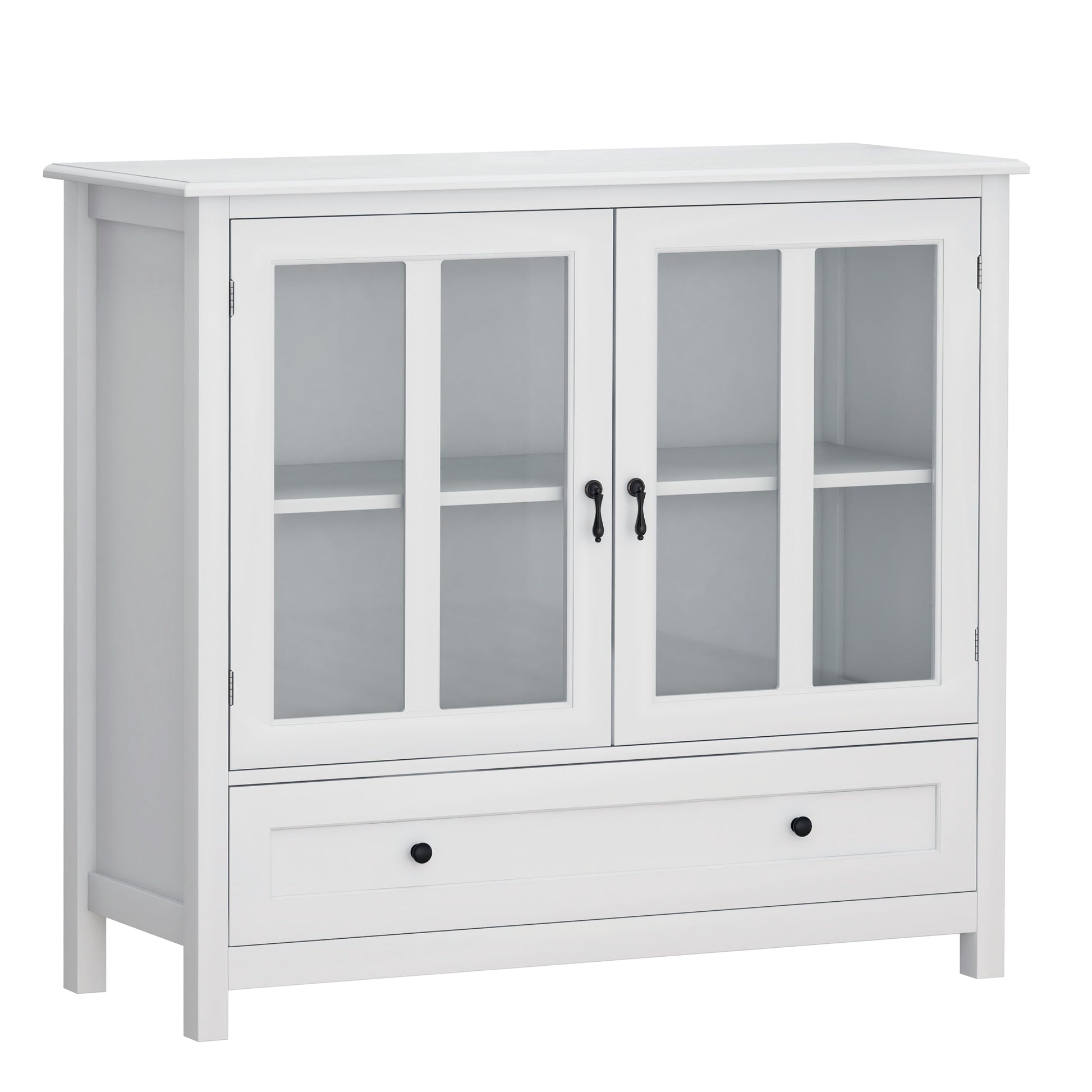 Buffet storage cabinet with double glass doors, white finish, bell handles by HouseOfZazla on Tampa Home & Garden Store