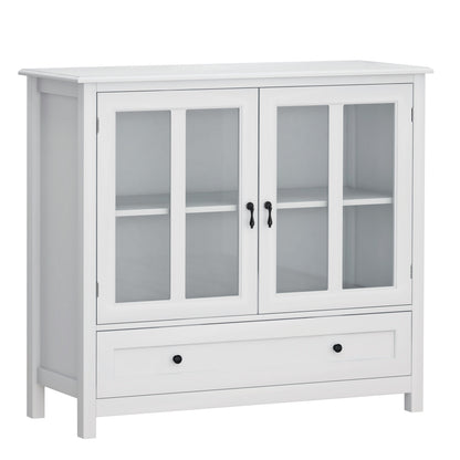 Buffet storage cabinet with double glass doors, white finish, bell handles by HouseOfZazla on Tampa Home & Garden Store