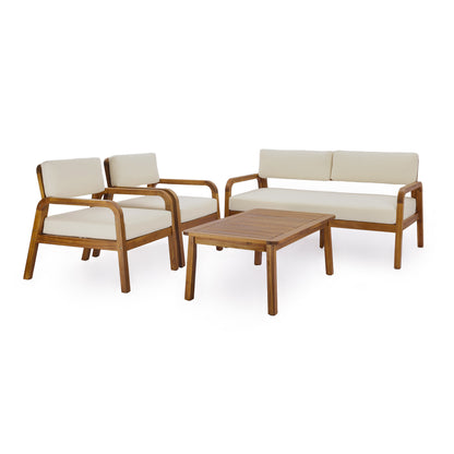 Teak outdoor 4-piece sofa set with cream cushions by HouseOfZazla patio furniture on Tampa Home & Garden Store