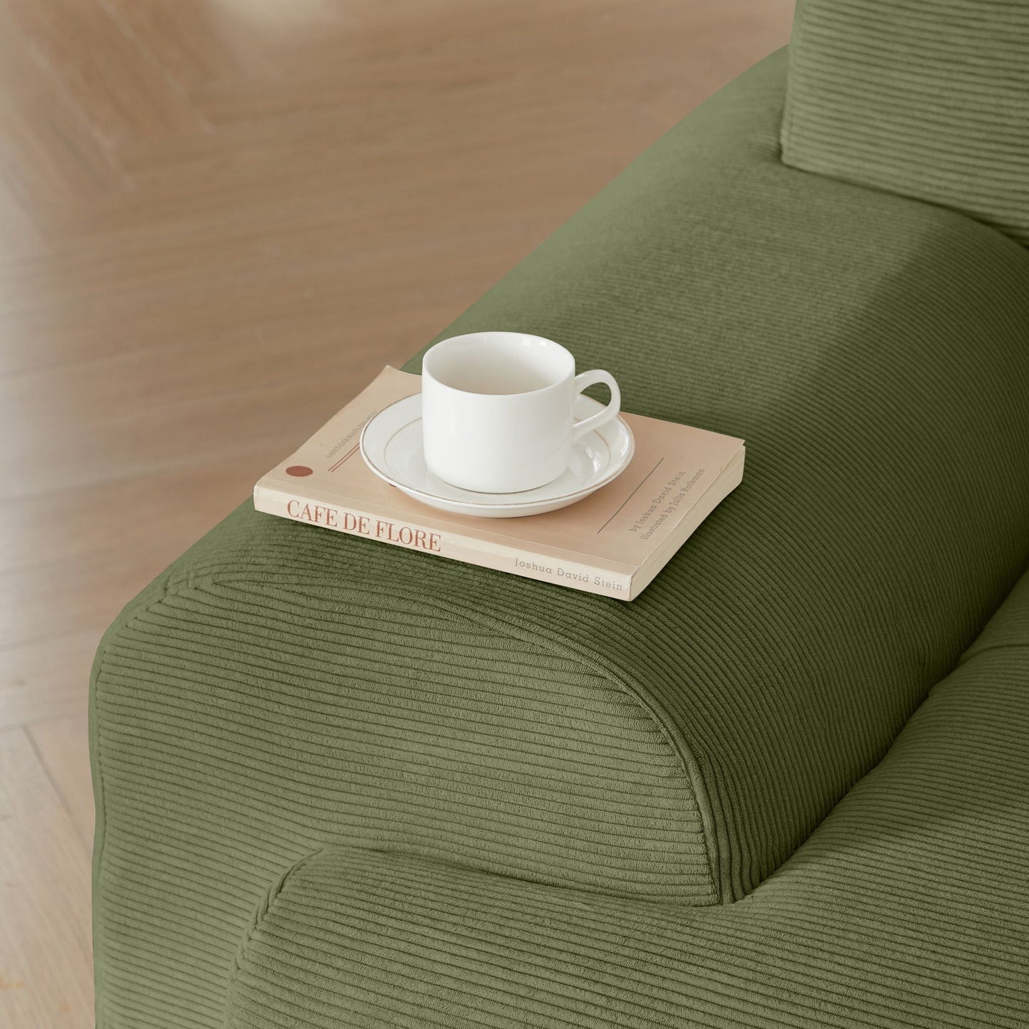 L Shaped Modular Sectional Sofa and Movable Ottoman, 2-piece set in green ribbed fabric on Tampa Home & Garden Store