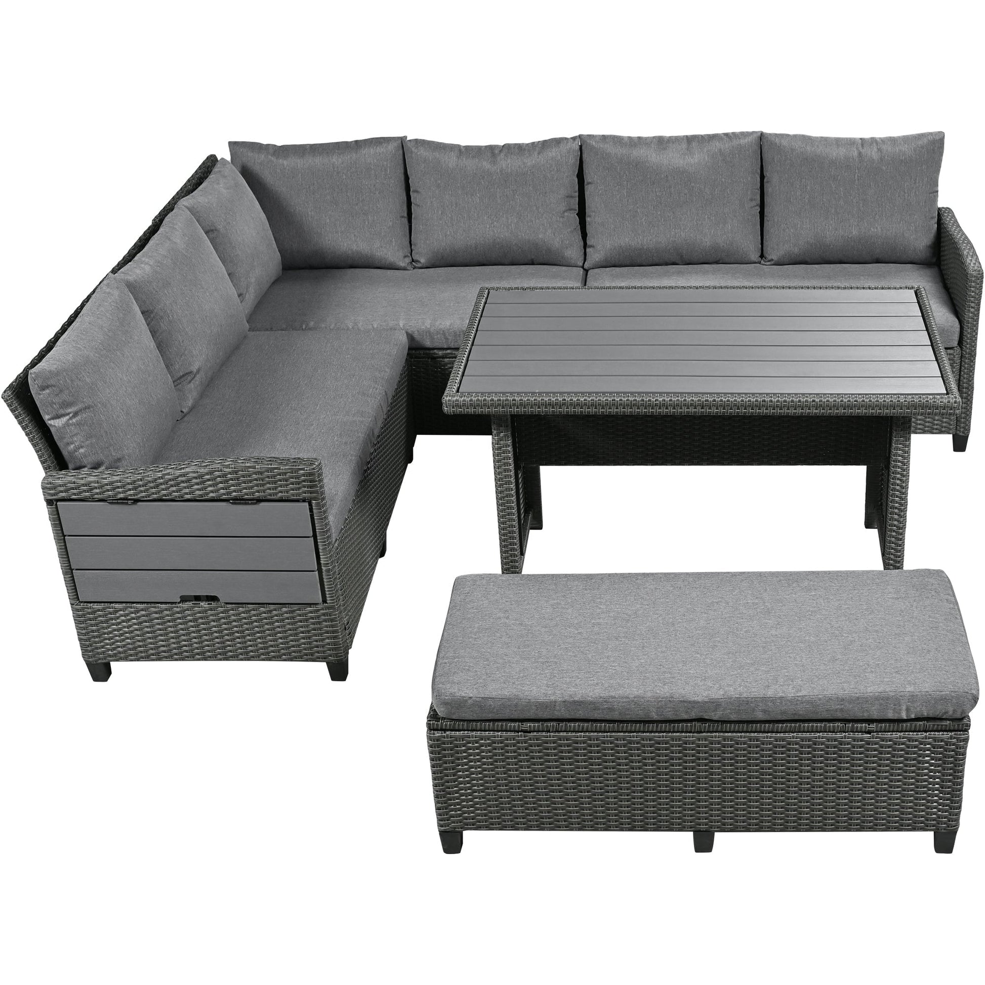 Tomax 5-Piece Outdoor Patio Rattan Sofa Set with gray cushions and wicker frame and table on Tampa Home & Garden Store