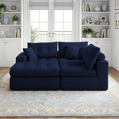 Corner Chaise L-shaped sectional sofa bed in navy ribbed fabric, 2-piece living room set on Tampa Home & Garden Store
