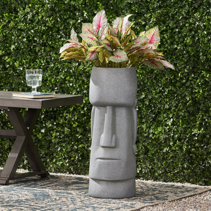 Flower planter HouseOfZazla; gray speckled pot with pink-vein caladium leaves on Tampa Home & Garden Store