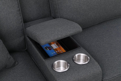 Eric 9pc Sectional w/ Ottoman by Unique Piece Furniture, gray fabric, storage and cup holders on Tampa Home & Garden Store