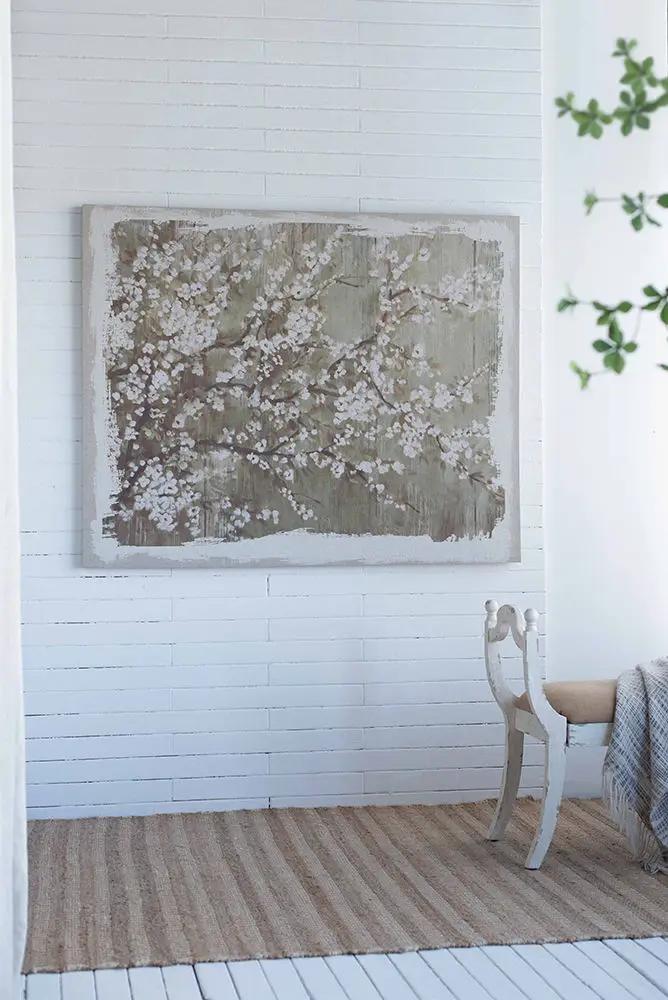 Cherry Blossom Canvas Art Print Gray White Matte