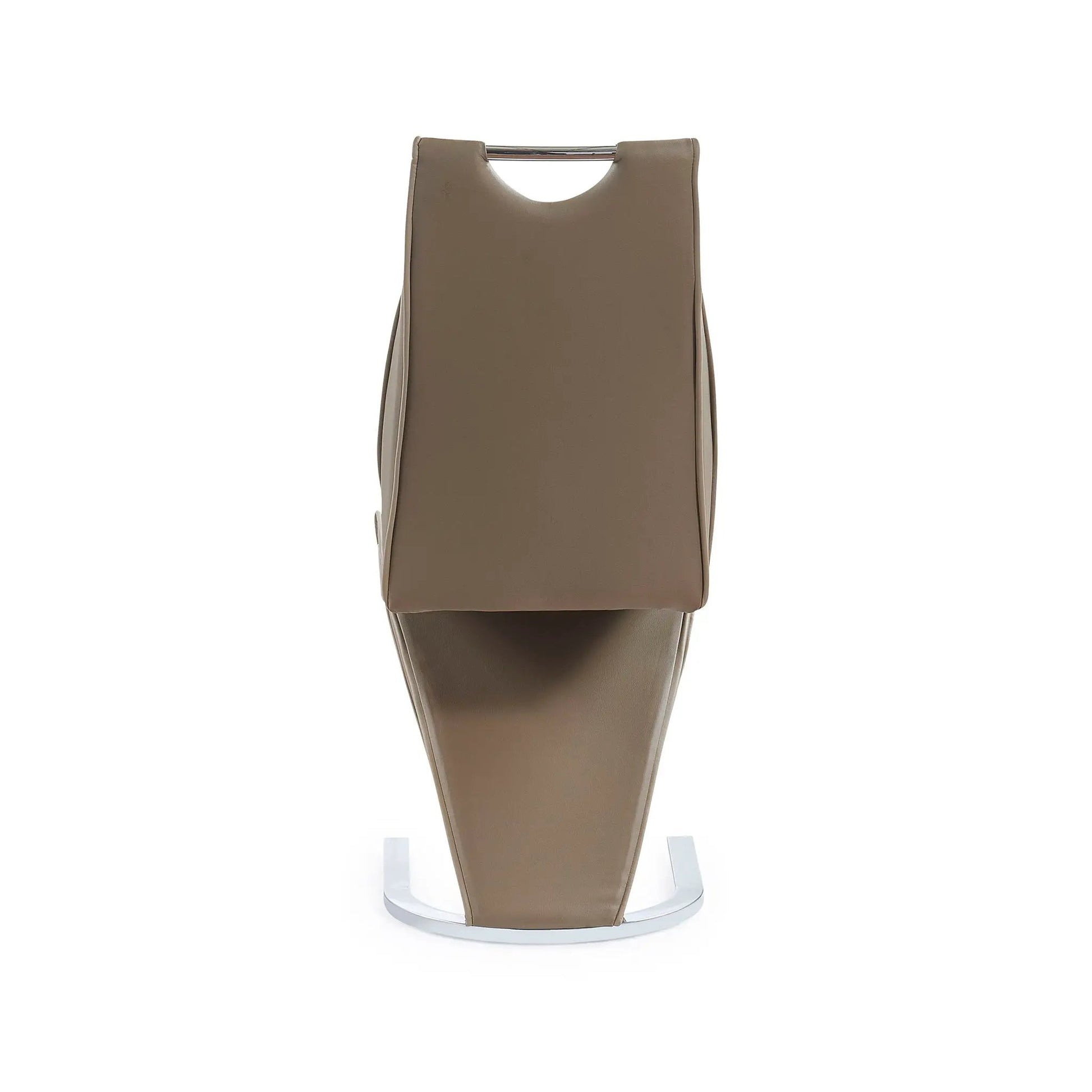 Tony dining chair brown beige faux leather with curved back cutout and chrome legs on Tampa Home & Garden Store