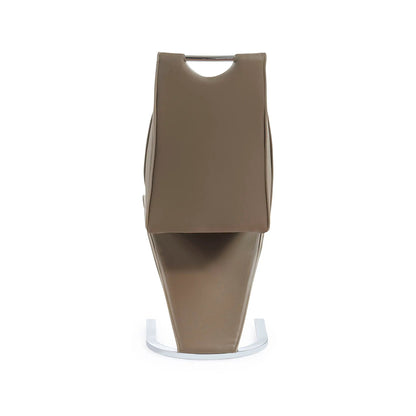 Tony dining chair brown beige faux leather with curved back cutout and chrome legs on Tampa Home & Garden Store