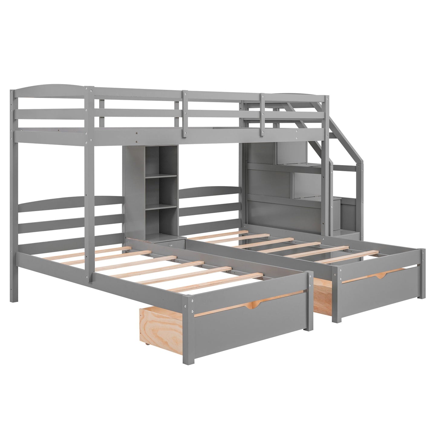 Twin over twin bunk bed gray with staircase storage, built-in shelves and drawers HouseOfZazla on Tampa Home & Garden Store
