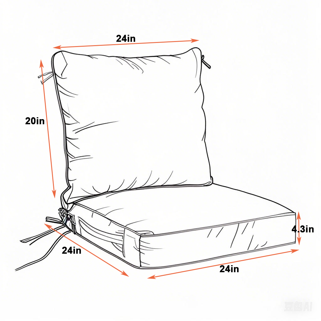 24x24 inch outdoor deep seat cushion set two-piece with back cushion, white fabric on Tampa Home & Garden Store