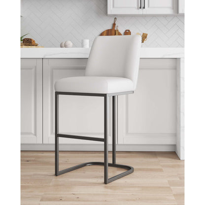 Serena Barstool white upholstered seat, gray metal frame, bar height 28-30 HouseOfZazla on Tampa Home & Garden Store