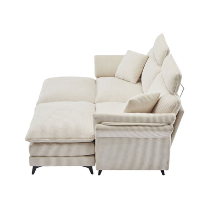 Modern deep-seat sectional sofa with ottoman in beige corduroy HouseOfZazla 3-piece set on Tampa Home & Garden Store