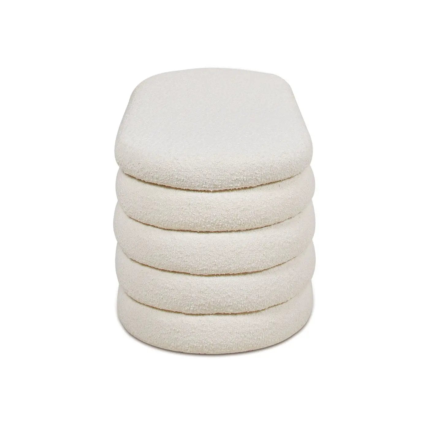 Fuji upholstered oval storage bench in cream boucle with layered cushions by Unique Piece on Tampa Home & Garden Store