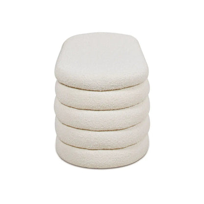 Fuji upholstered oval storage bench in cream boucle with layered cushions by Unique Piece on Tampa Home & Garden Store